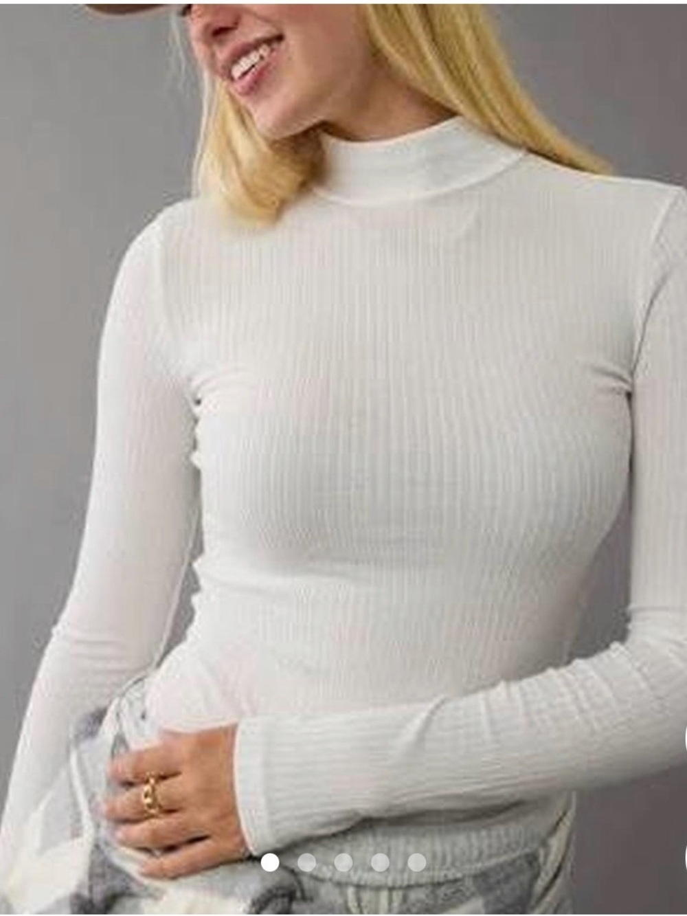 American Eagle Outfitters White Ribbed Mock Neck Long-Sleeve Top